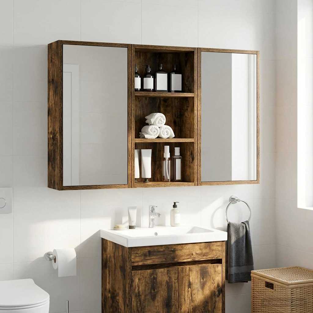 Bathroom Wall Cabinet Smoked Oak 30 x 16 x 62.5 cm