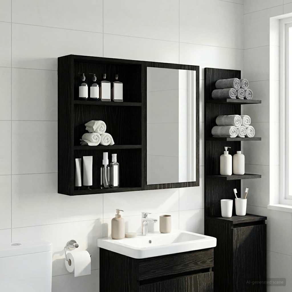 Bathroom Wall Cabinet Black Oak 40 x 10 x 60.5 cm