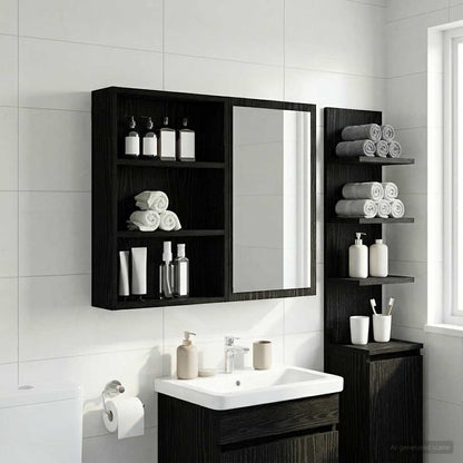 Bathroom Wall Cabinet Black Oak 40 x 10 x 60.5 cm