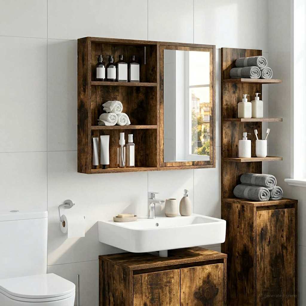 Bathroom Wall Cabinet Smoked Oak 40 x 10 x 60.5 cm