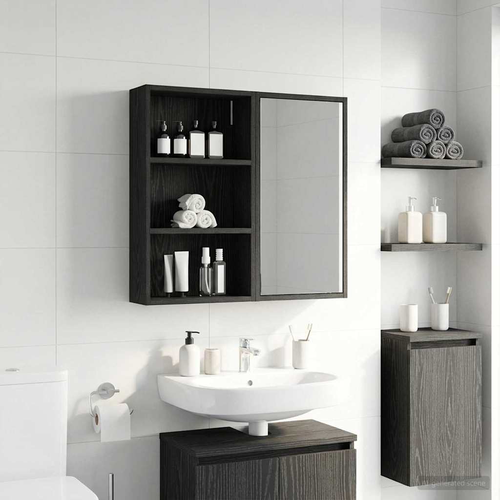 Bathroom Wall Cabinet Black Oak 40 x 14 x 70 cm Engineered wood