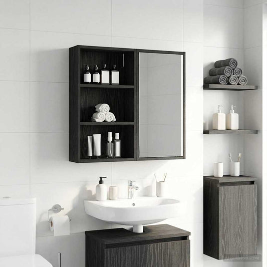 Bathroom Wall Cabinet Black Oak 40 x 14 x 70 cm Engineered wood
