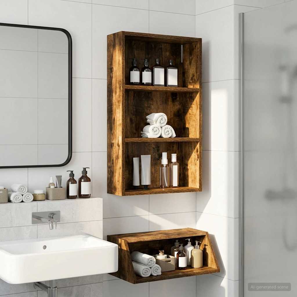 Bathroom Wall Cabinet with Shelf Smoked Oak 40 x 14 x 70 cm