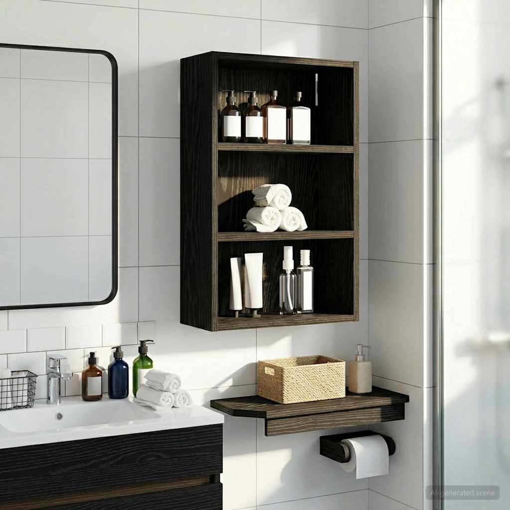 Bathroom Wall Cabinet Black Oak 40 x 16 x 62.5 cm