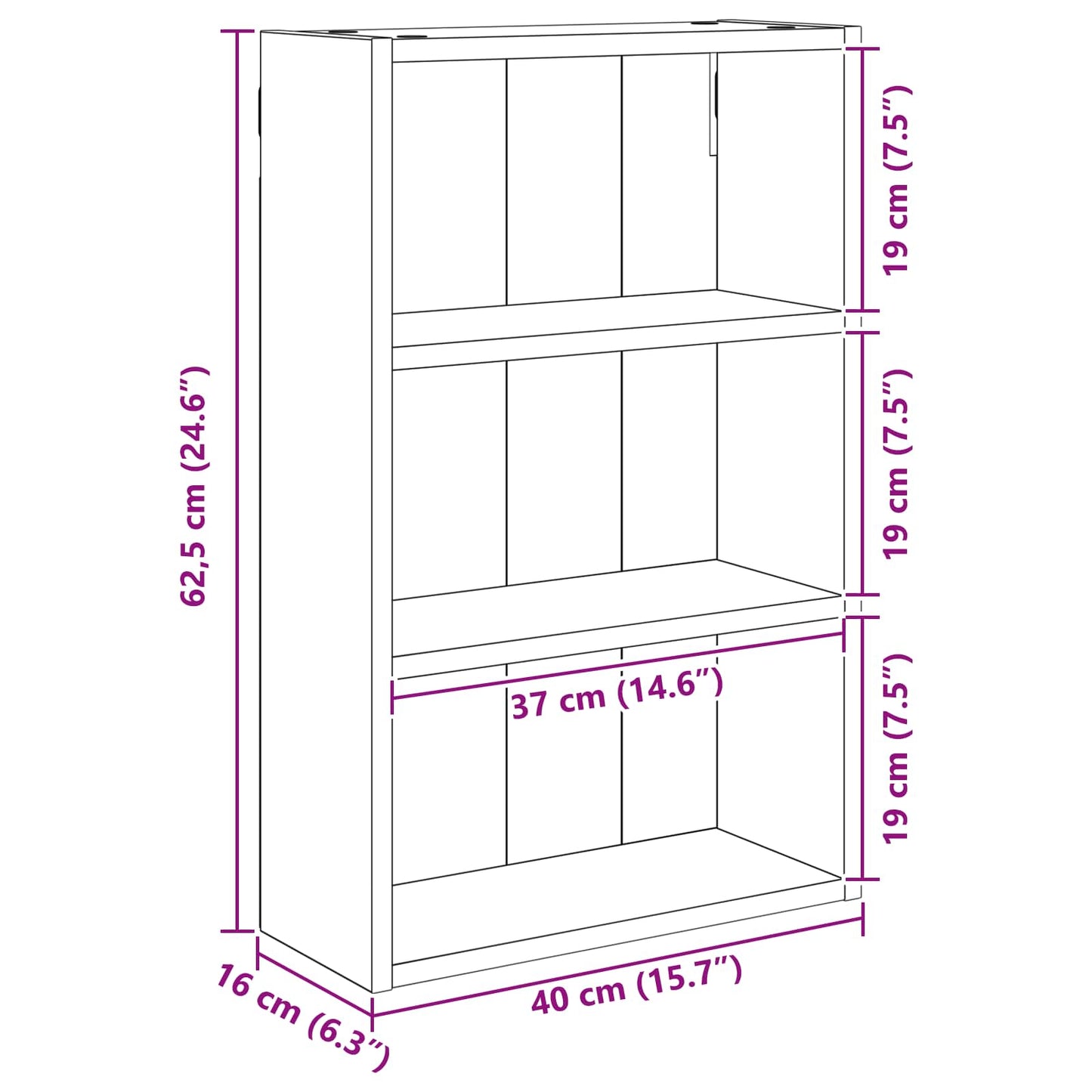 Bathroom Wall Cabinet Black Oak 40 x 16 x 62.5 cm