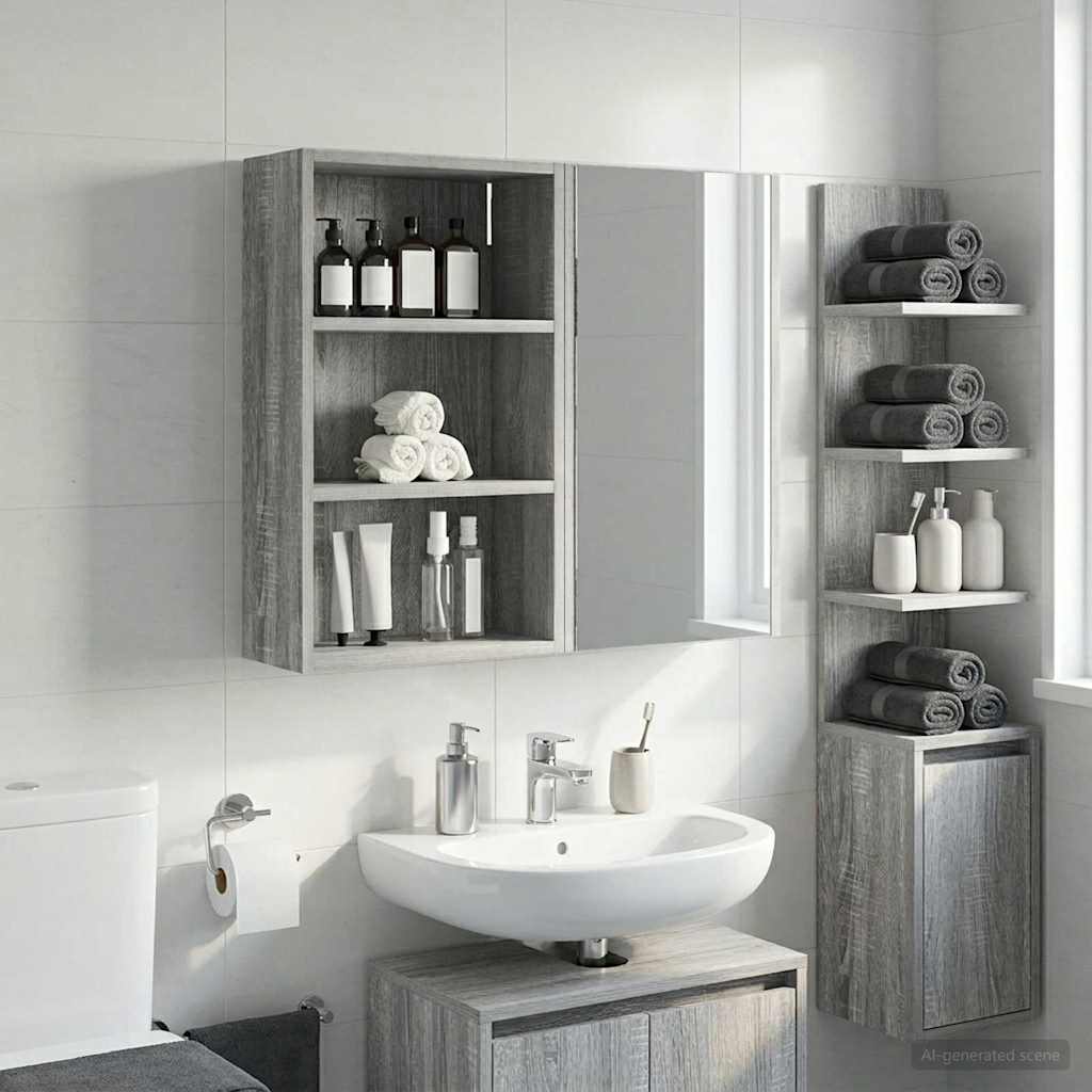 Bathroom Wall Cabinet Grey Sonoma 40 x 16 x 62.5 cm