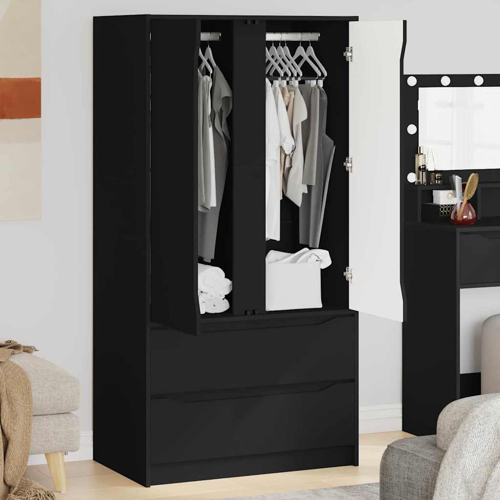 Wardrobe with Drawer Black 79.5 x 49 x 156 cm Engineered Wood