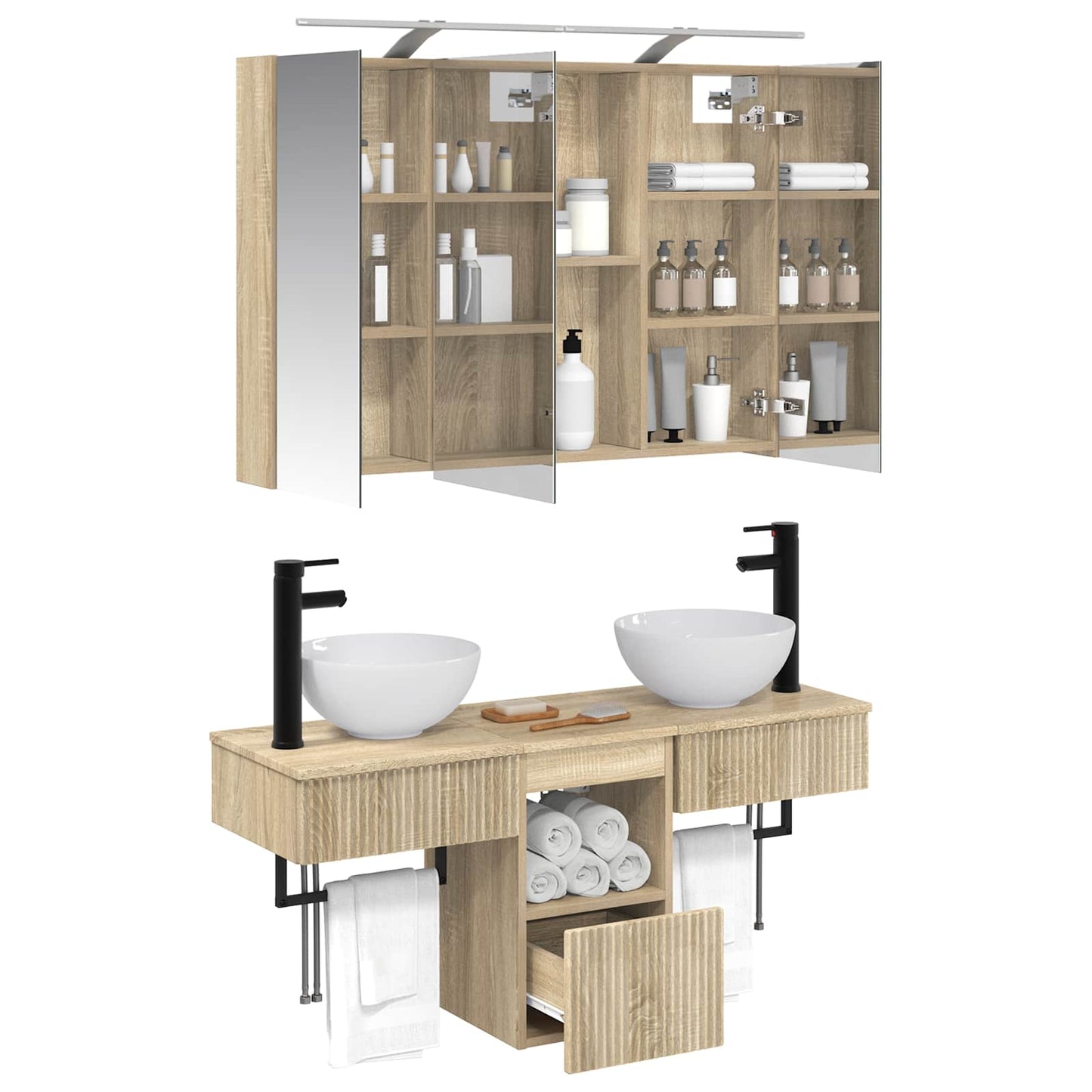 Bathroom Cabinet Set 4 pcs Sonoma Oak 100 x 14.5 x 70 cm