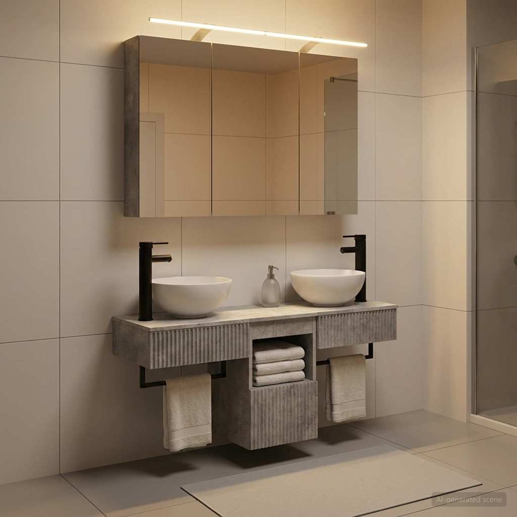 Bathroom Cabinet Set 4 pcs Concrete Grey 100 x 14.5 x 70 cm