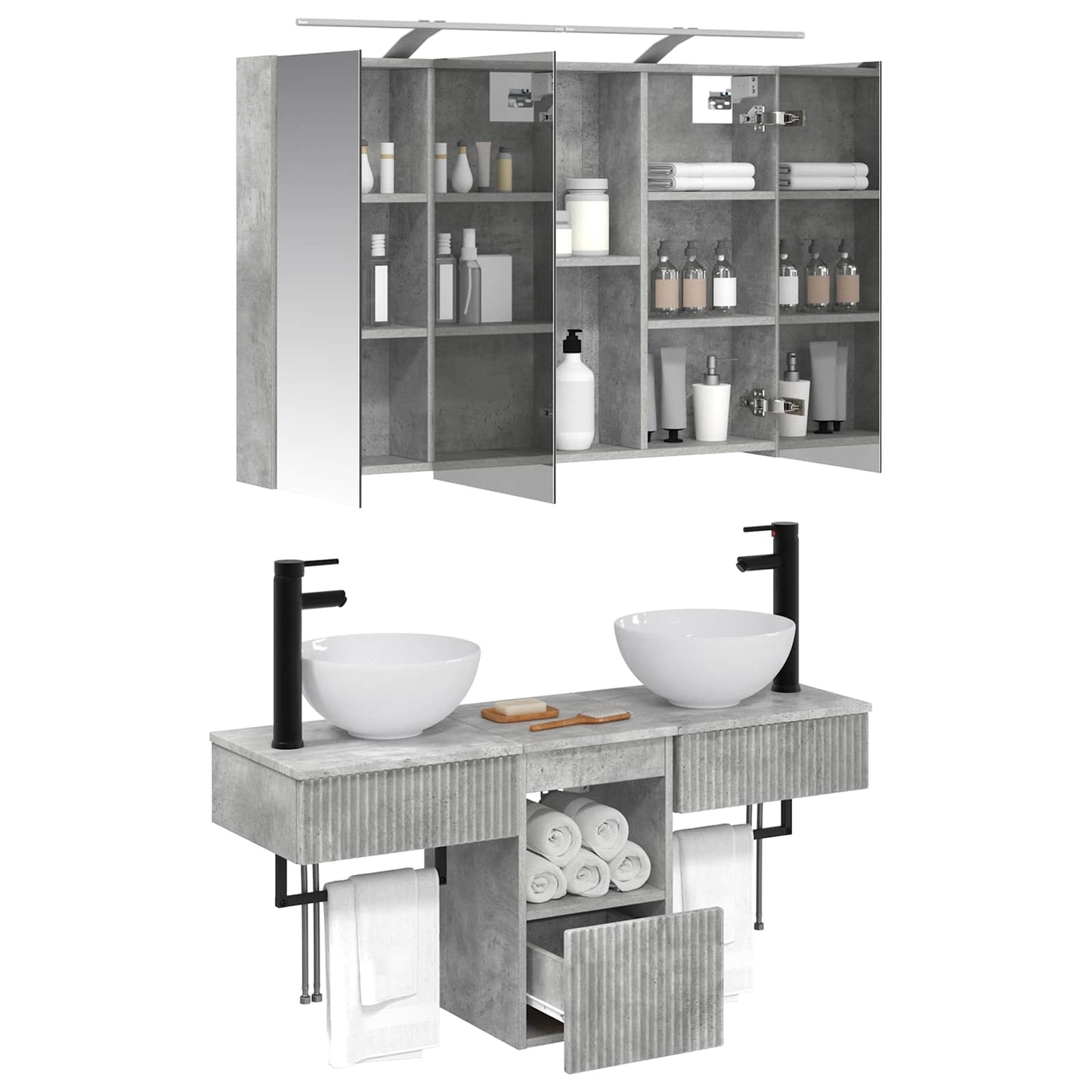 Bathroom Cabinet Set 4 pcs Concrete Grey 100 x 14.5 x 70 cm