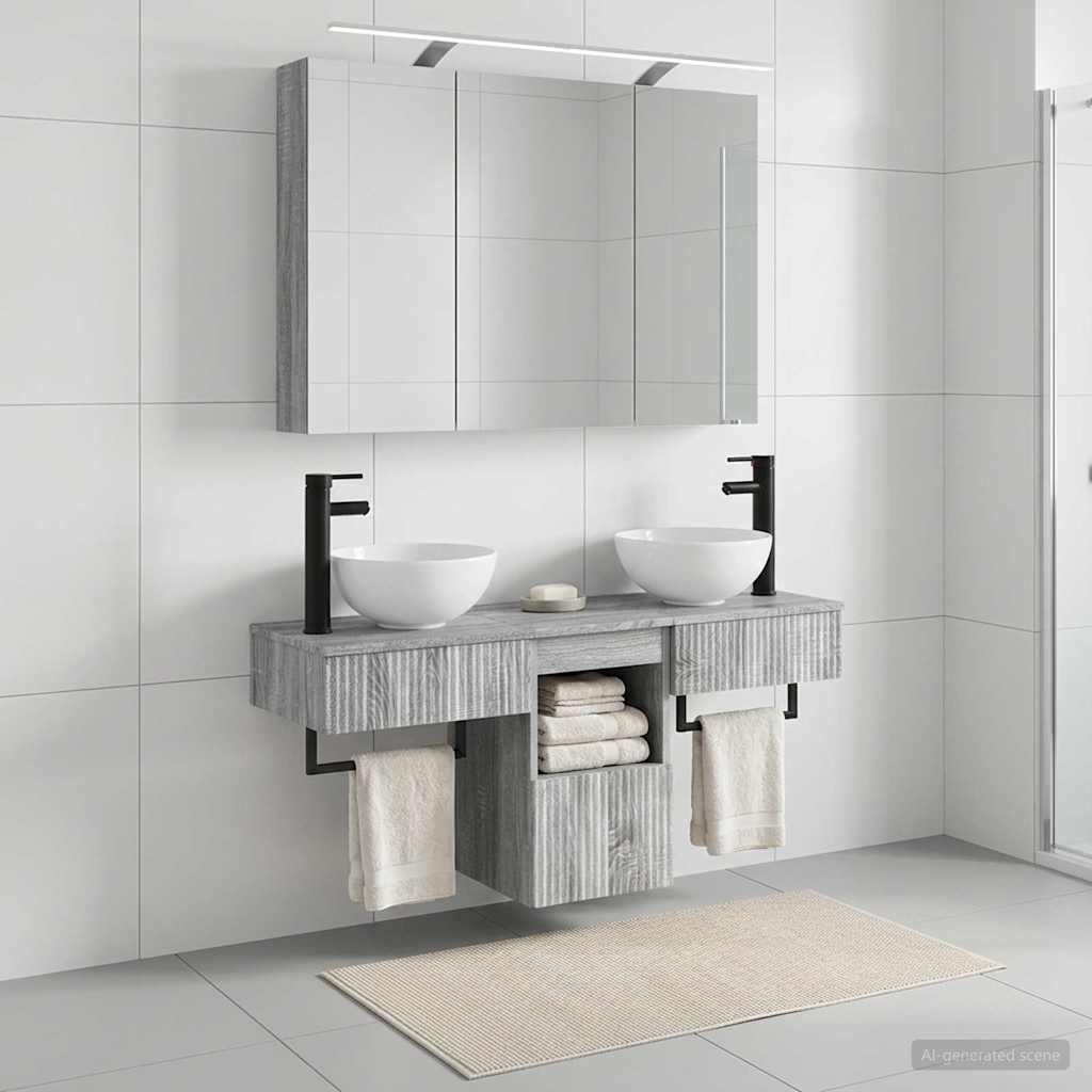 Bathroom Cabinet Set 4 pcs Grey Sonoma 100 x 14.5 x 70 cm