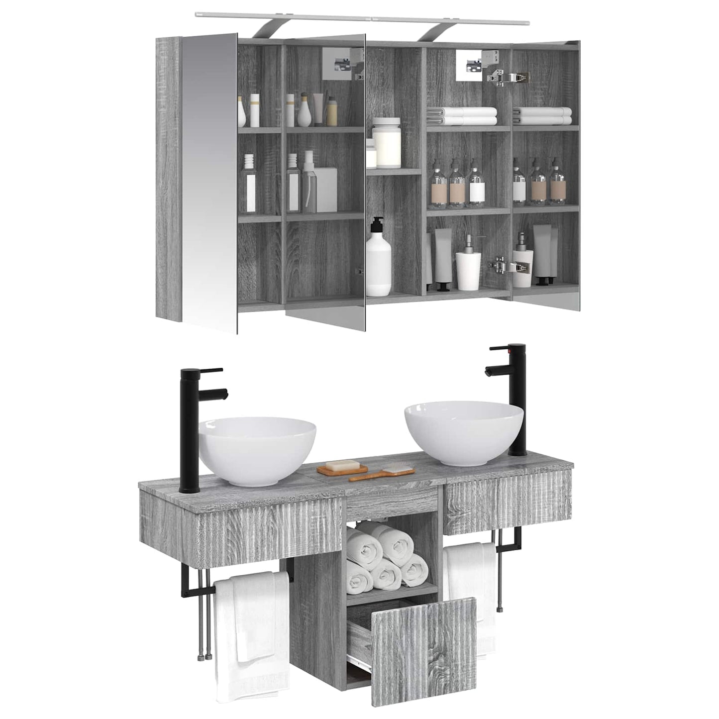 Bathroom Cabinet Set 4 pcs Grey Sonoma 100 x 14.5 x 70 cm