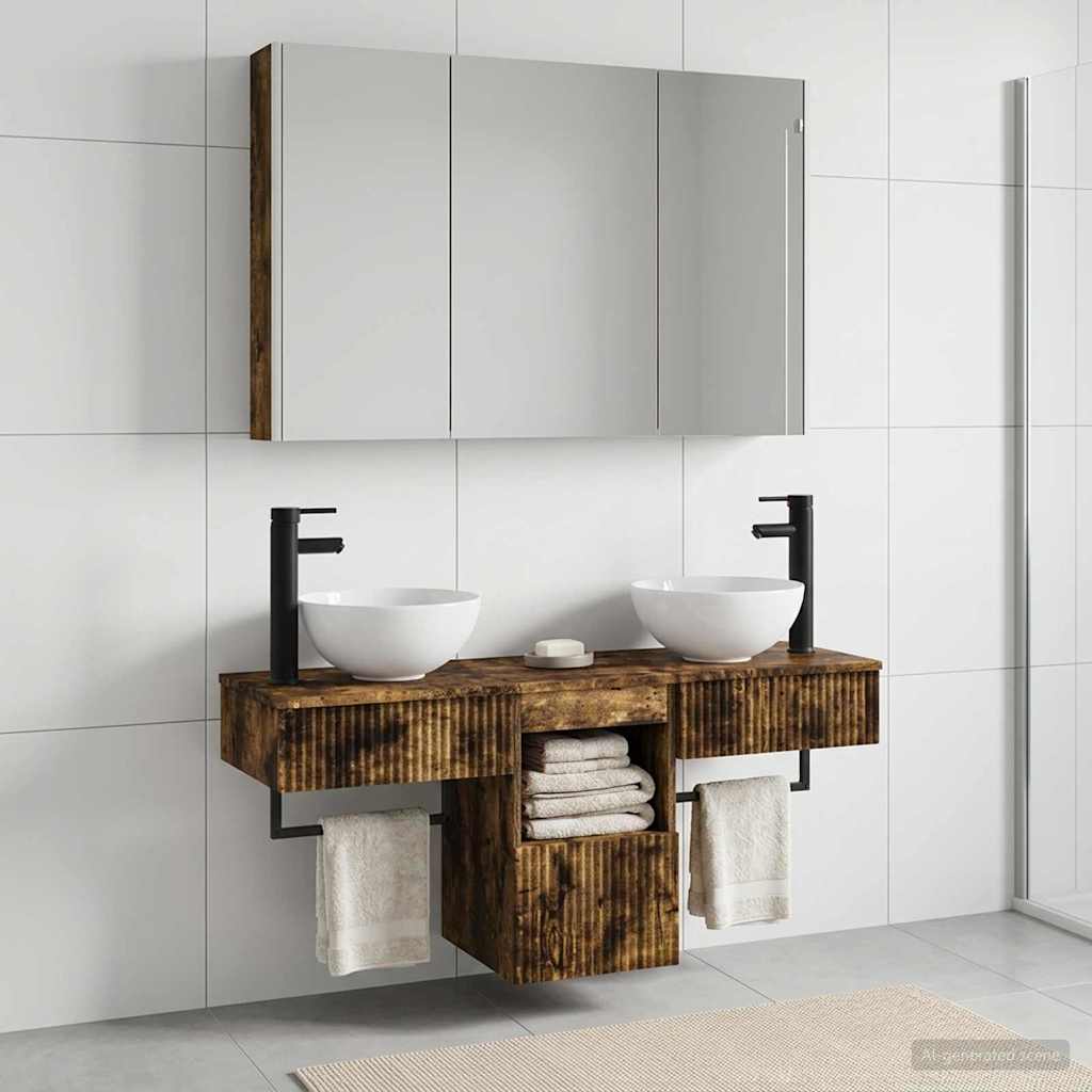 Bathroom Cabinet Set 4 pcs Smoked Oak 103.5 x 15.5 x 70 cm