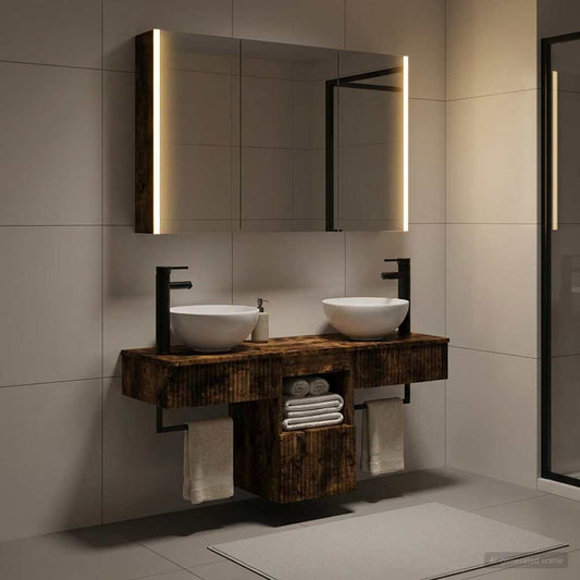 Bathroom Cabinet Set 4 pcs Smoked Oak 103.5 x 15.5 x 70 cm