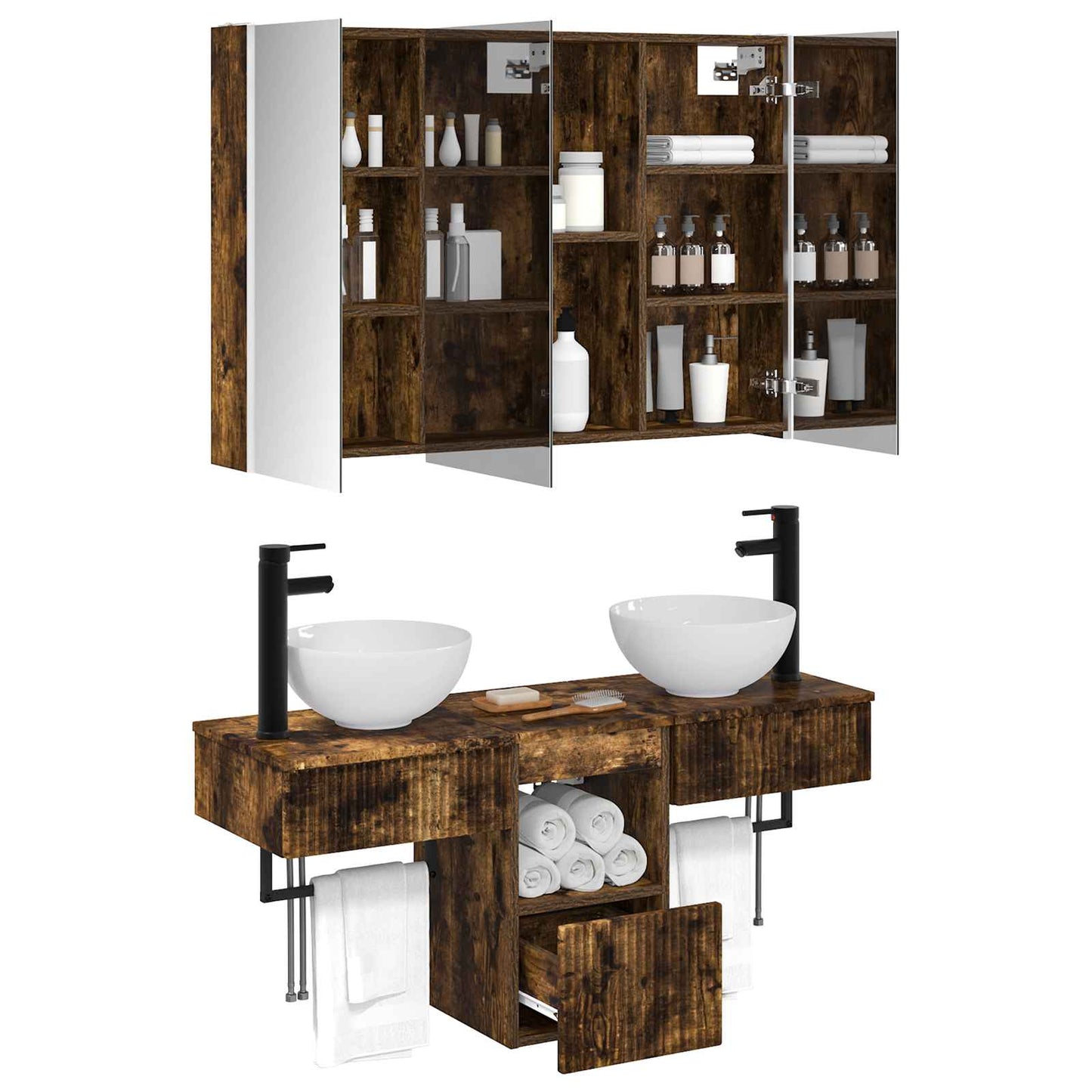 Bathroom Cabinet Set 4 pcs Smoked Oak 103.5 x 15.5 x 70 cm