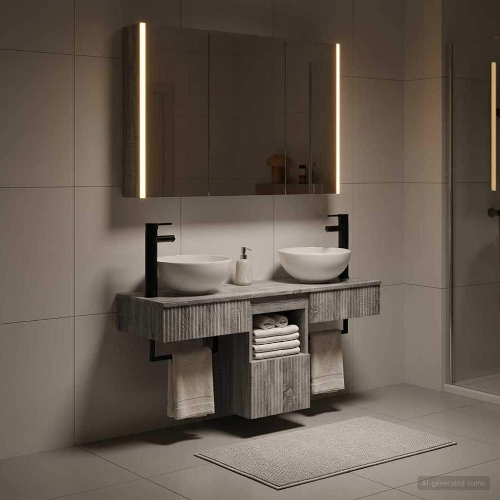 Bathroom Cabinet Set 4 pcs Grey Sonoma 103.5 x 15.5 x 70 cm