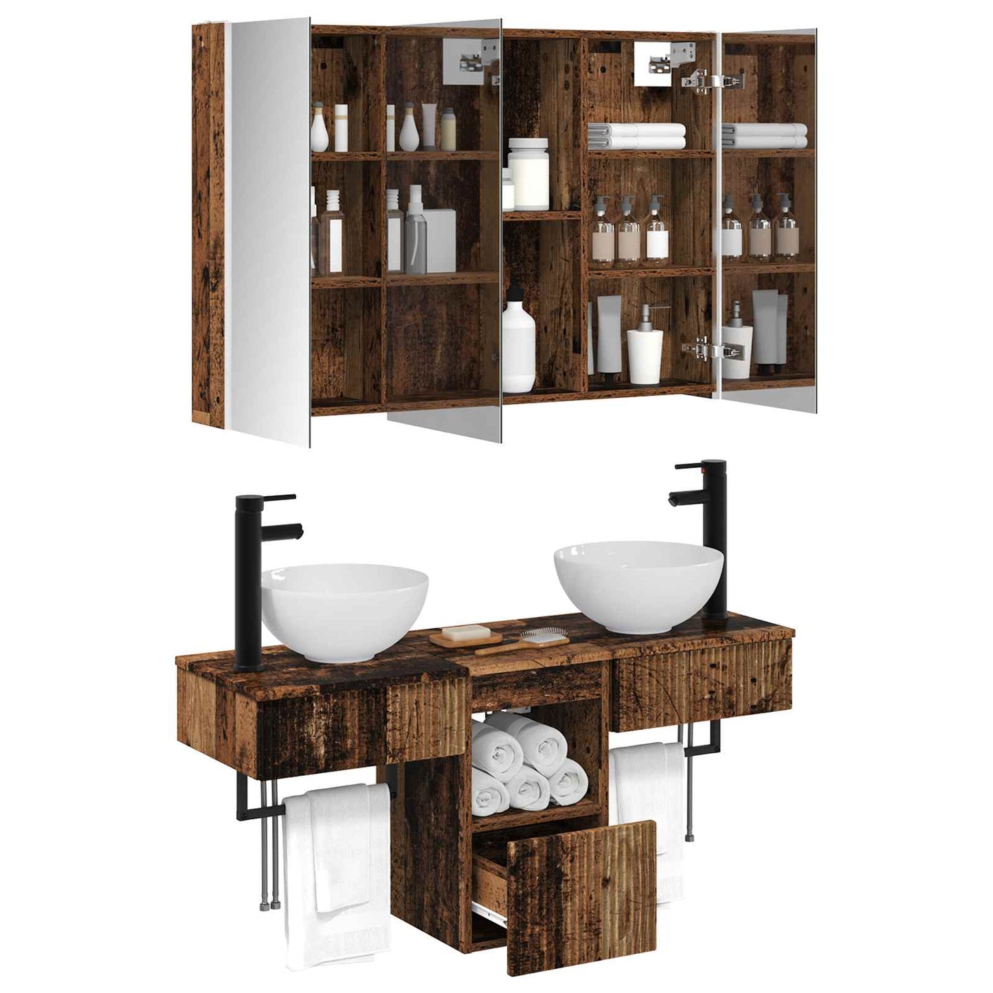Bathroom Cabinet Set 4 pcs Old Wood 103.5 x 15.5 x 70 cm