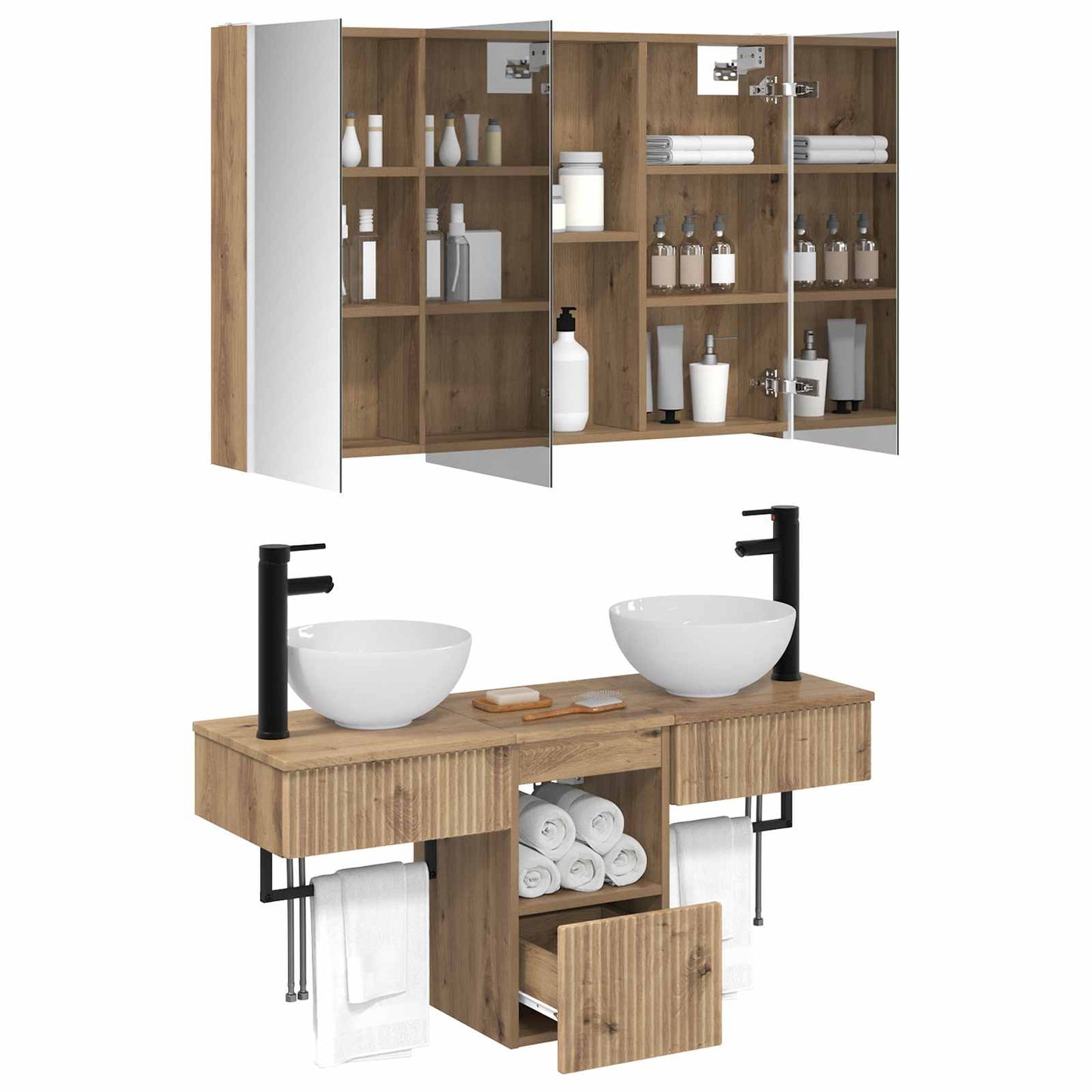 Bathroom Cabinet Set 4 pcs Artisan Oak 103.5 x 15.5 x 70 cm