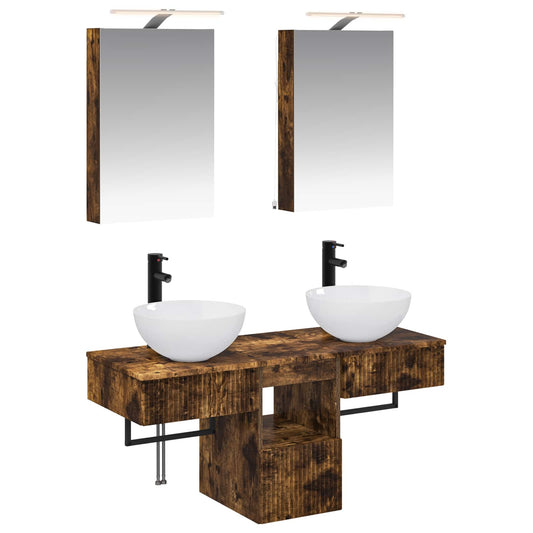 Bathroom Cabinet Set 5 pcs Smoked Oak 40 x 10.5 x 60.5 cm