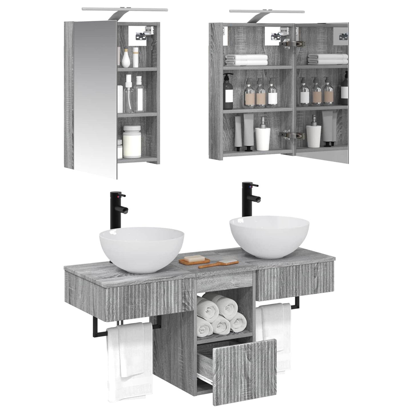 Bathroom Cabinet Set 5 pcs Grey Sonoma 40 x 10.5 x 60.5 cm