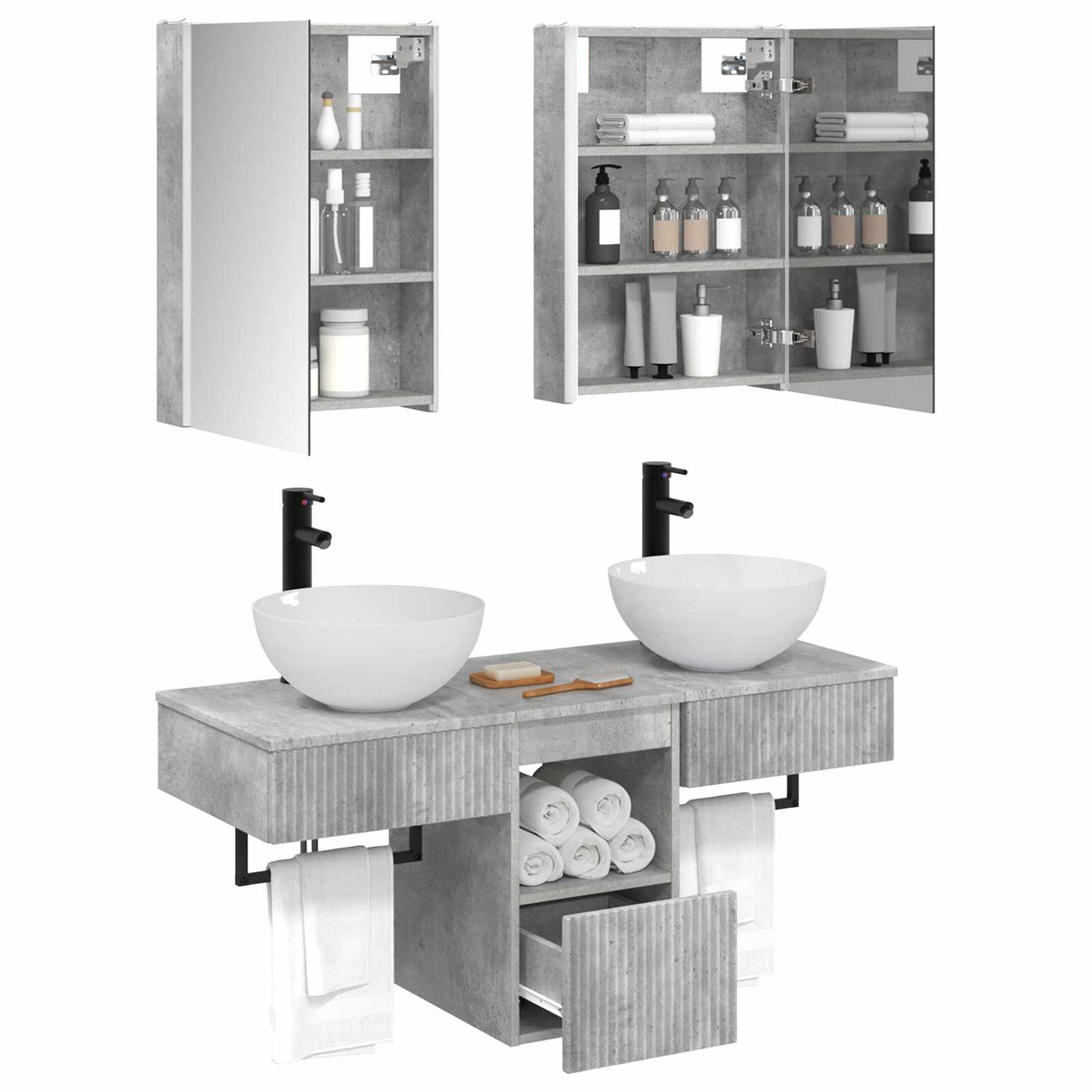 Bathroom Cabinet Set 5 pcs Concrete Grey 43 x 11.5 x 60.5 cm