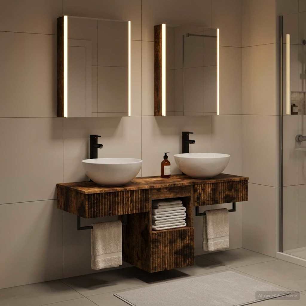 Bathroom Cabinet Set 5 pcs Smoked Oak 43 x 11.5 x 60.5 cm