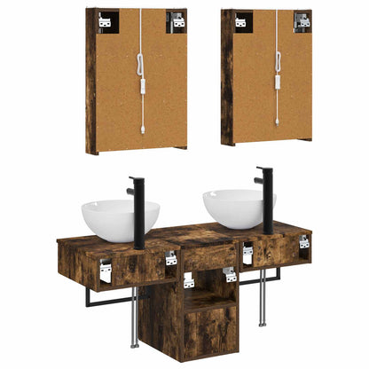 Bathroom Cabinet Set 5 pcs Smoked Oak 43 x 11.5 x 60.5 cm