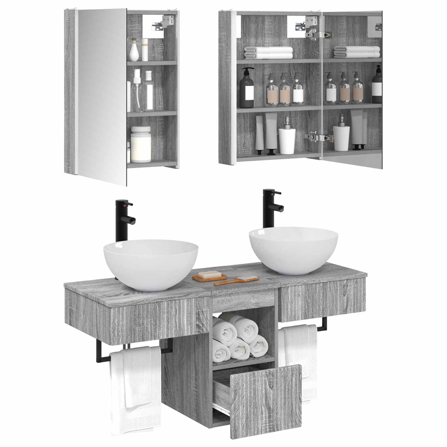 Bathroom Cabinet Set 5 pcs Grey Sonoma 43 x 11.5 x 60.5 cm