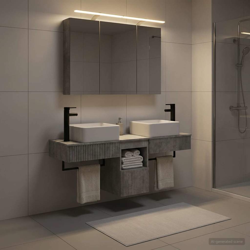 Bathroom Cabinet Set 4 pcs Concrete Grey 100 x 14.5 x 70 cm