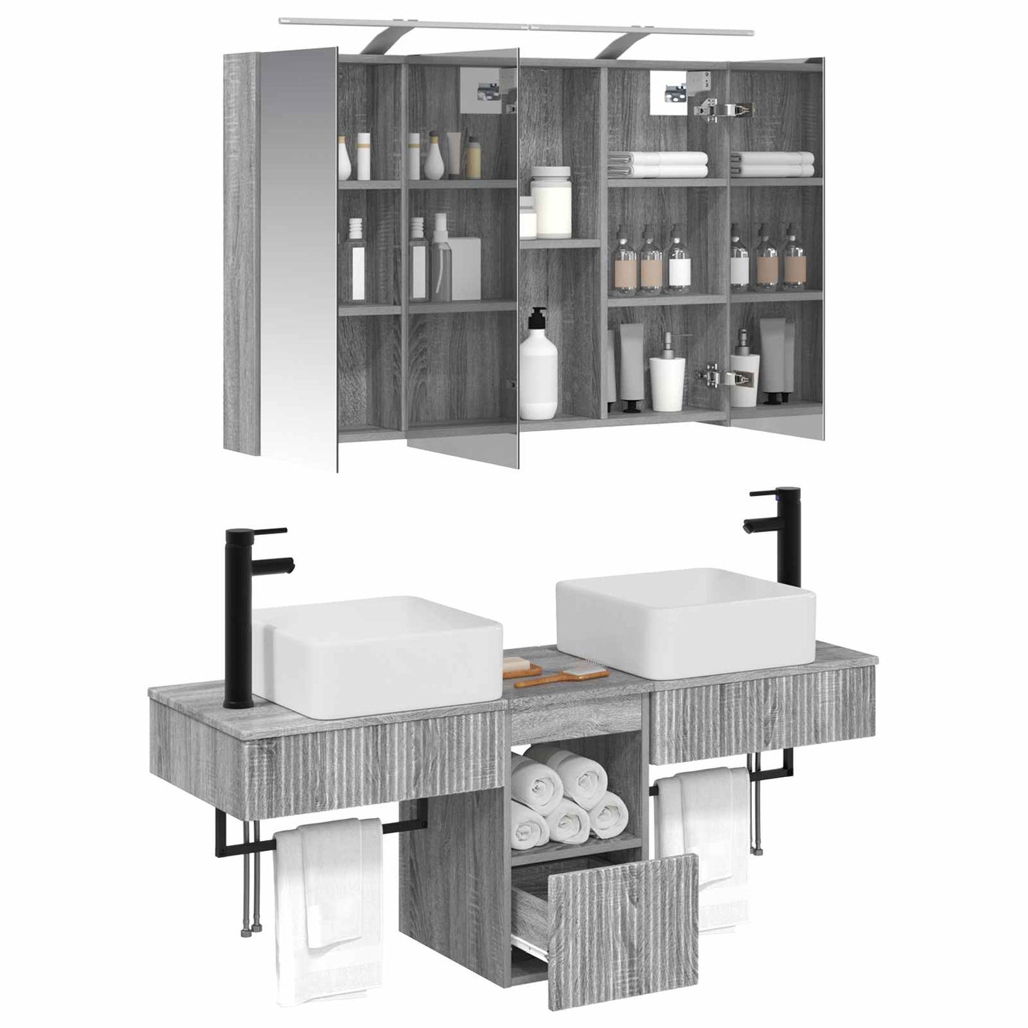 Bathroom Cabinet Set 4 pcs Grey Sonoma 100 x 14.5 x 70 cm