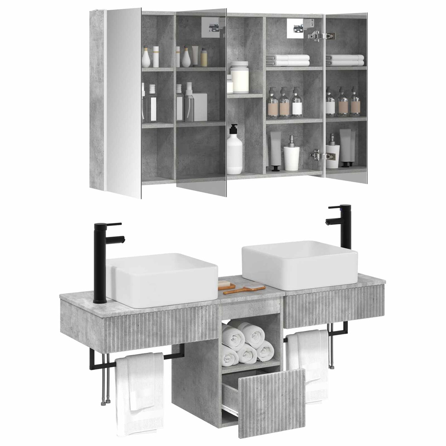 Bathroom Cabinet Set 4 pcs Concrete Grey 103.5 x 15.5 x 70 cm