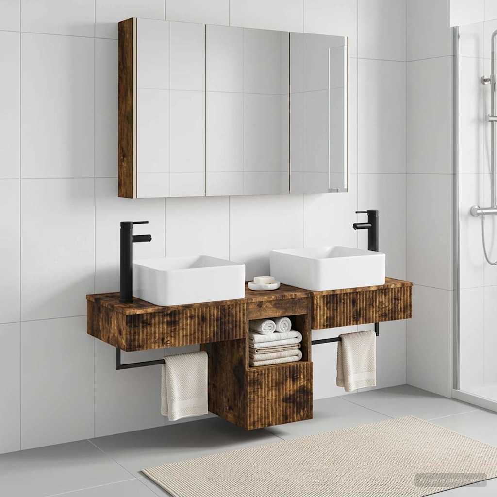 Bathroom Cabinet Set 4 pcs Smoked Oak 103.5 x 15.5 x 70 cm
