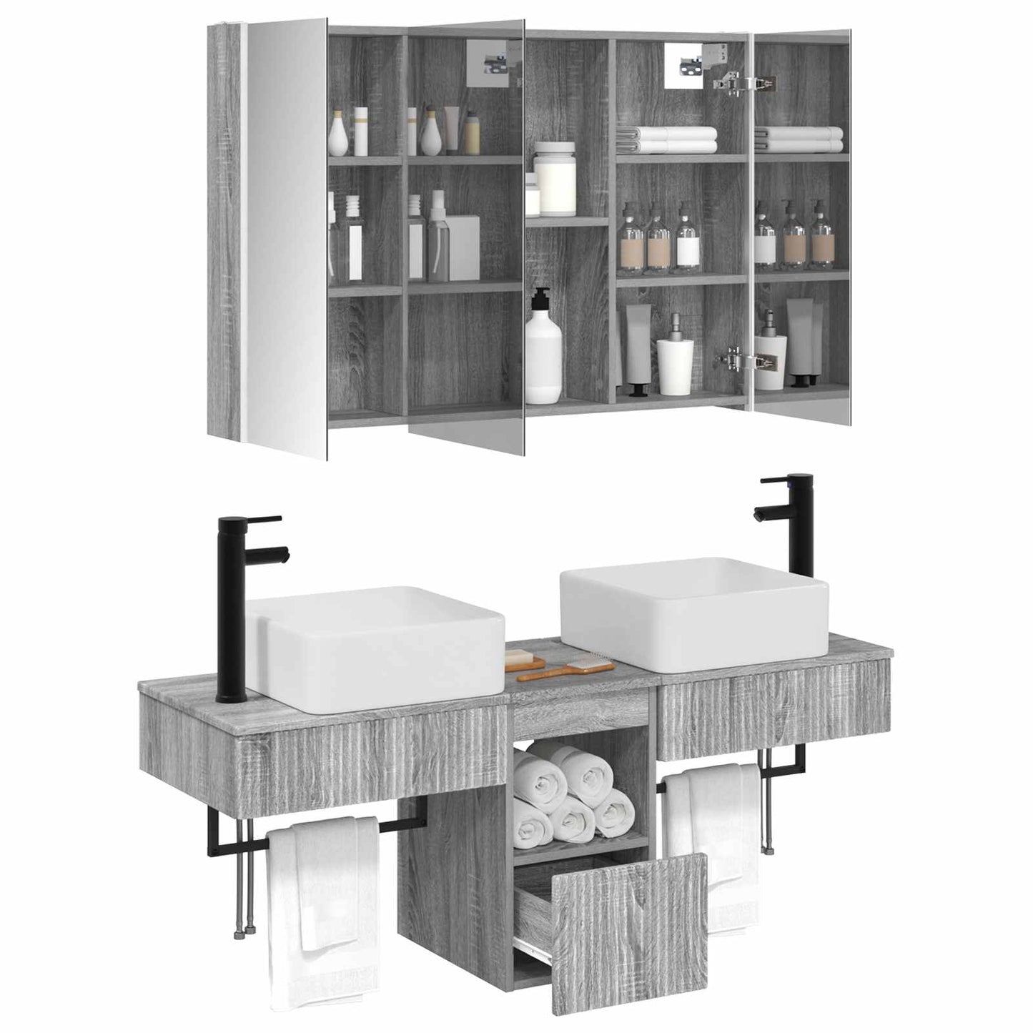 Bathroom Cabinet Set 4 pcs Grey Sonoma 103.5 x 15.5 x 70 cm