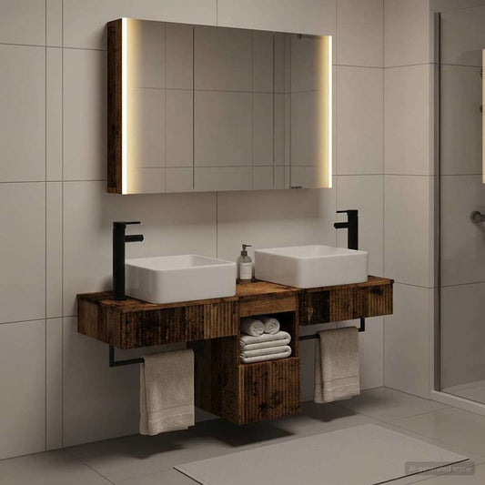 Bathroom Cabinet Set 4 pcs Old Wood 103.5 x 15.5 x 70 cm