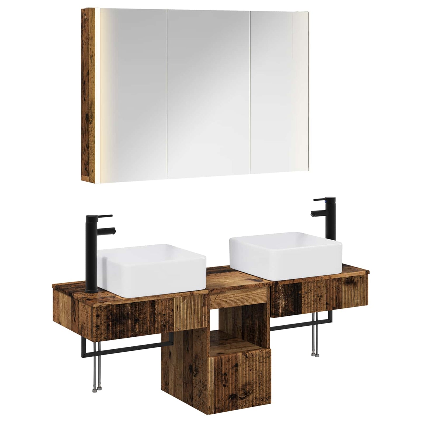 Bathroom Cabinet Set 4 pcs Old Wood 103.5 x 15.5 x 70 cm