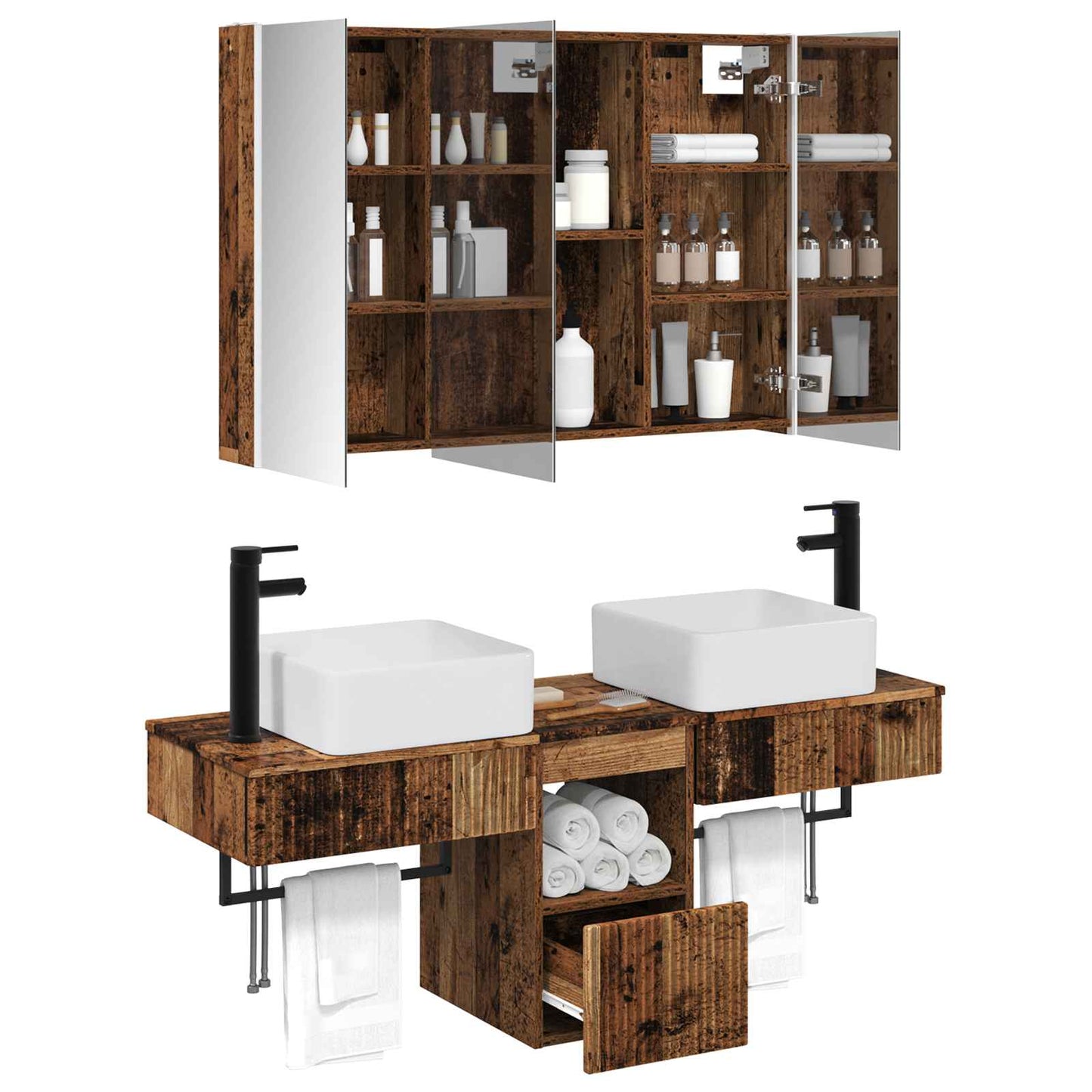 Bathroom Cabinet Set 4 pcs Old Wood 103.5 x 15.5 x 70 cm