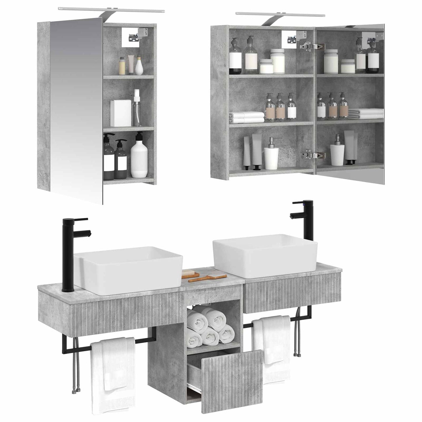Bathroom Cabinet Set 5 pcs Concrete Grey 50 x 14.5 x 70 cm
