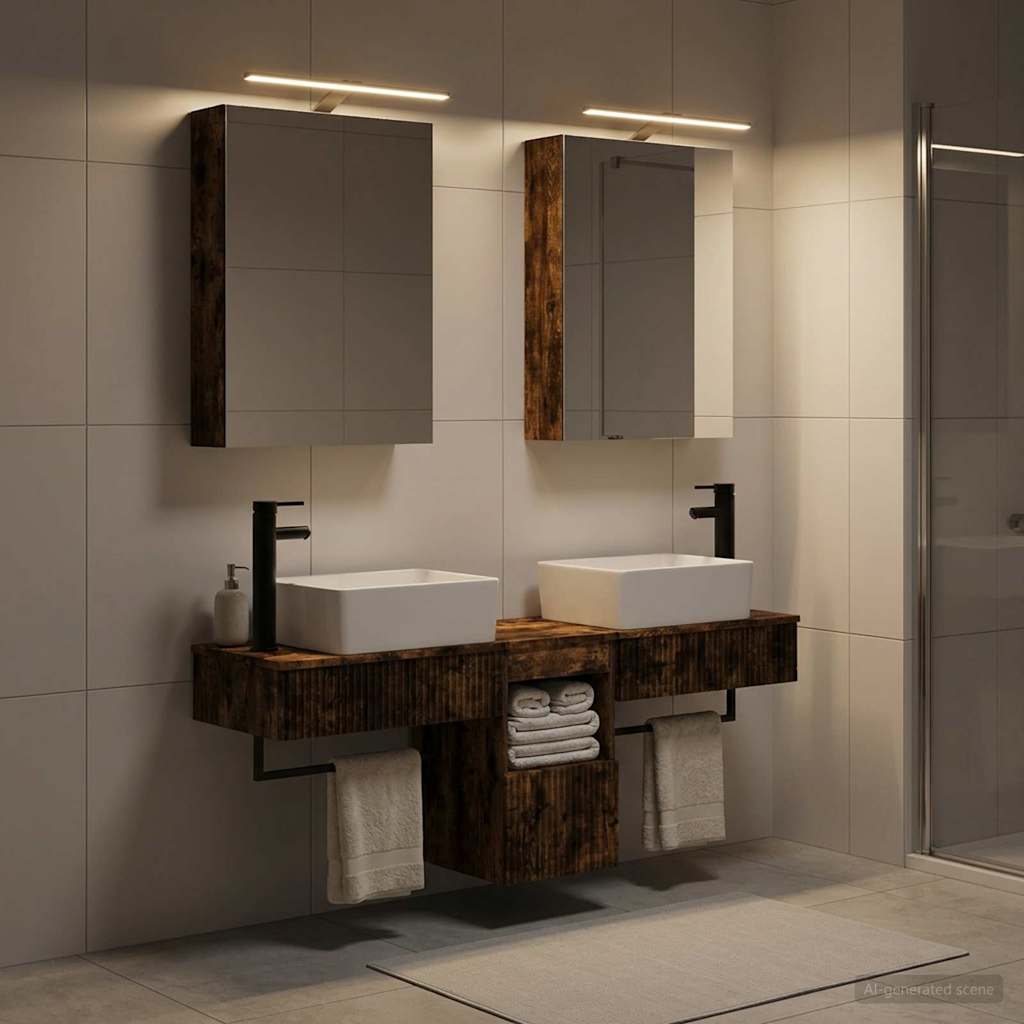 Bathroom Cabinet Set 5 pcs Smoked Oak 50 x 14.5 x 70 cm