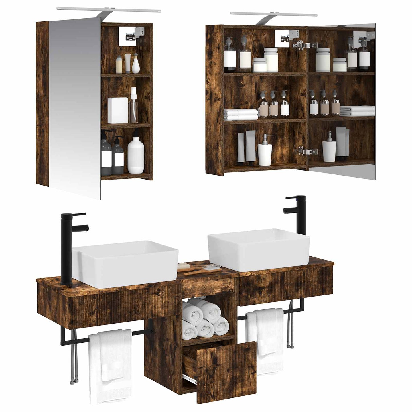 Bathroom Cabinet Set 5 pcs Smoked Oak 50 x 14.5 x 70 cm
