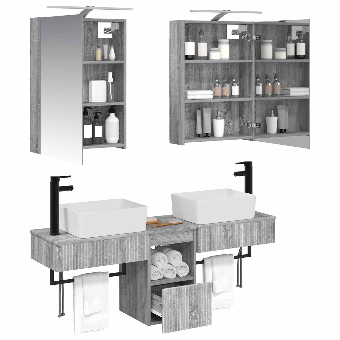 Bathroom Cabinet Set 5 pcs Grey Sonoma 50 x 14.5 x 70 cm