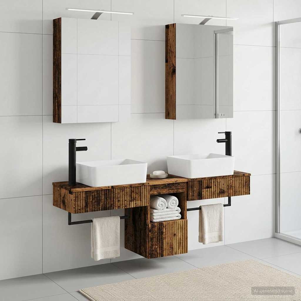 Bathroom Cabinet Set 5 pcs Old Wood 50 x 14.5 x 70 cm