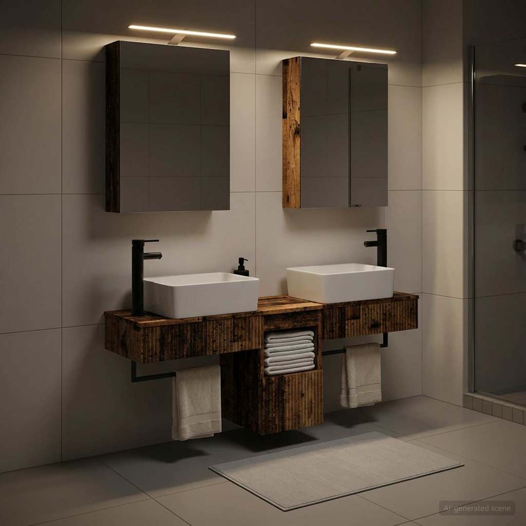Bathroom Cabinet Set 5 pcs Old Wood 50 x 14.5 x 70 cm