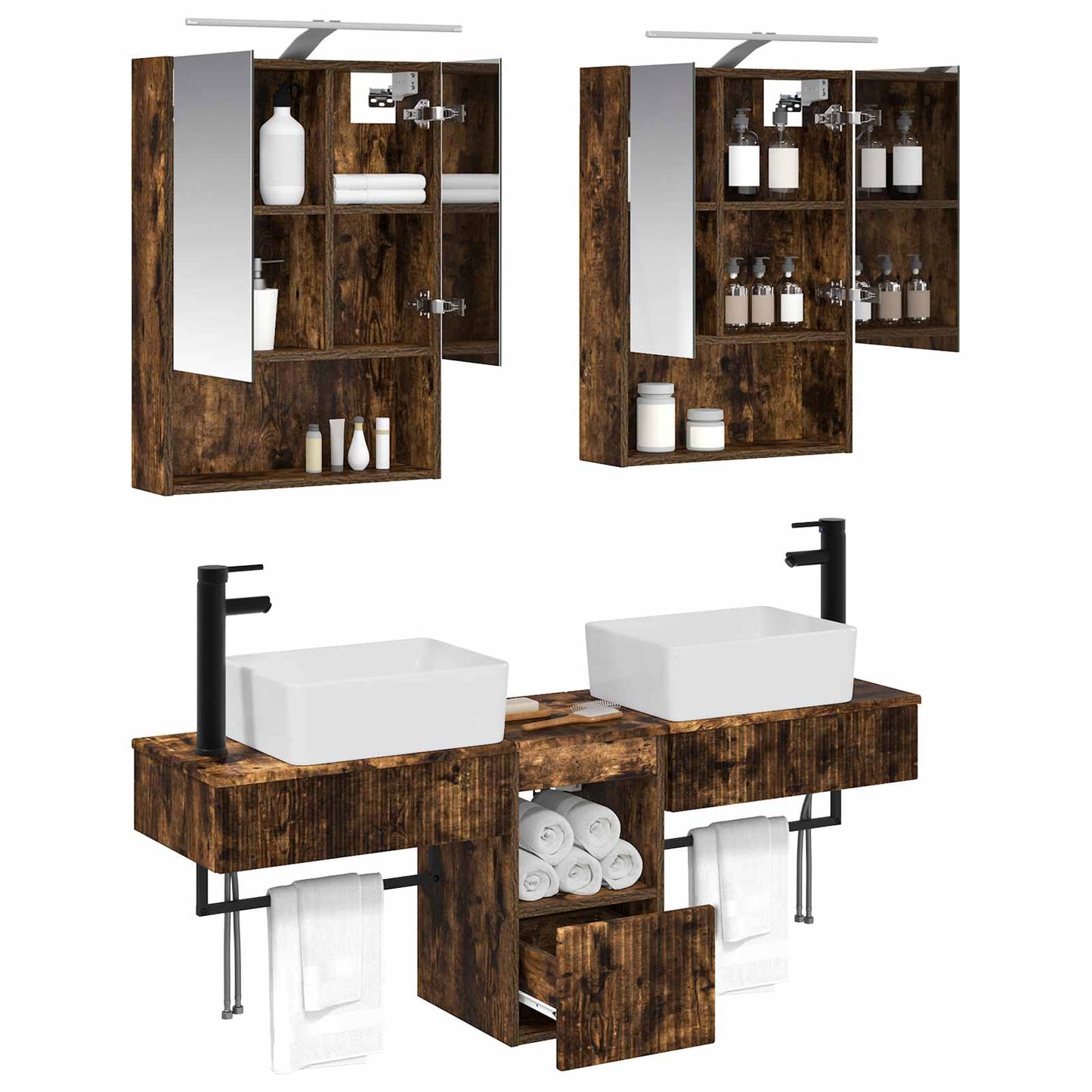 Bathroom Cabinet Set 5 pcs Smoked Oak 50 x 14.5 x 70 cm