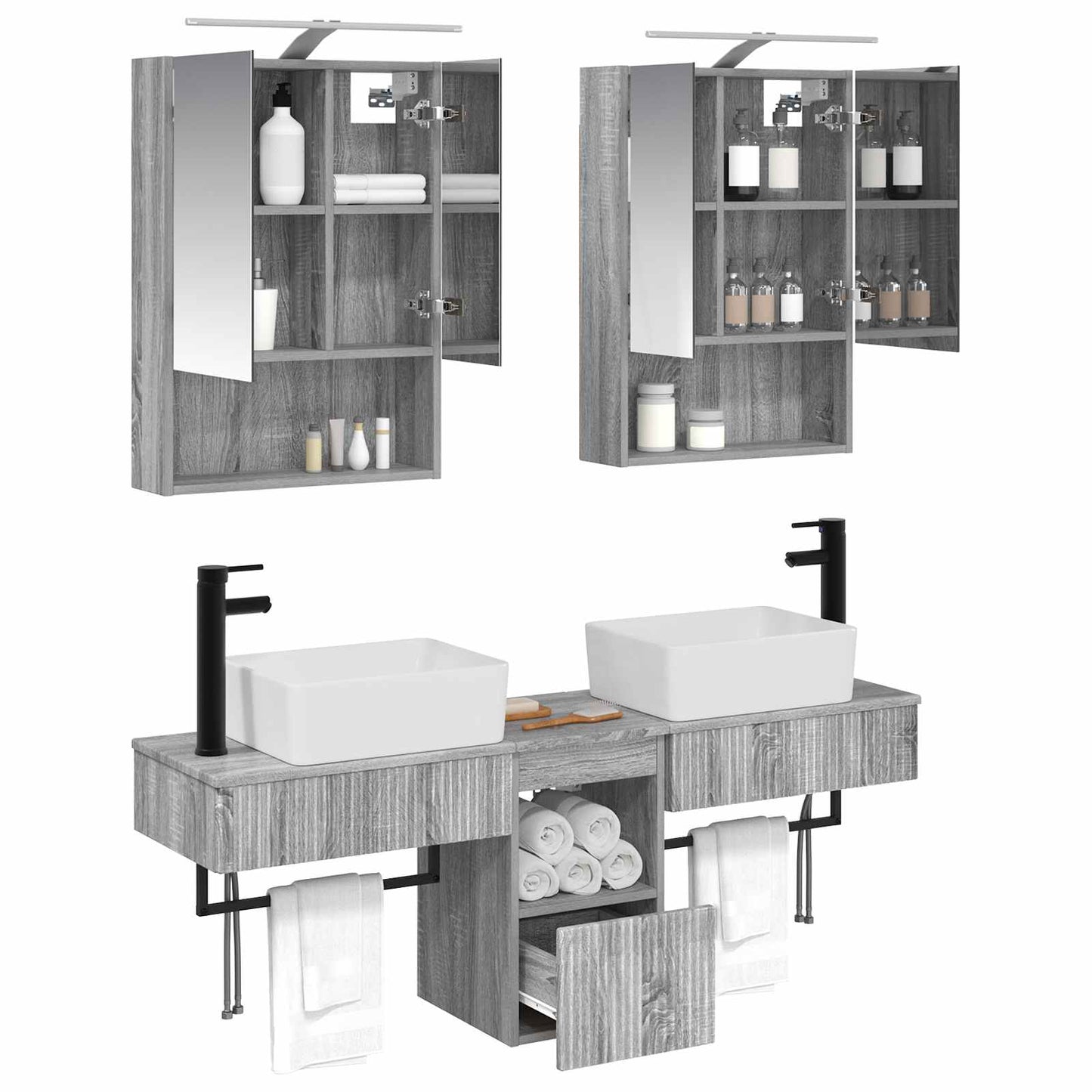 Bathroom Cabinet Set 5 pcs Grey Sonoma 50 x 14.5 x 70 cm