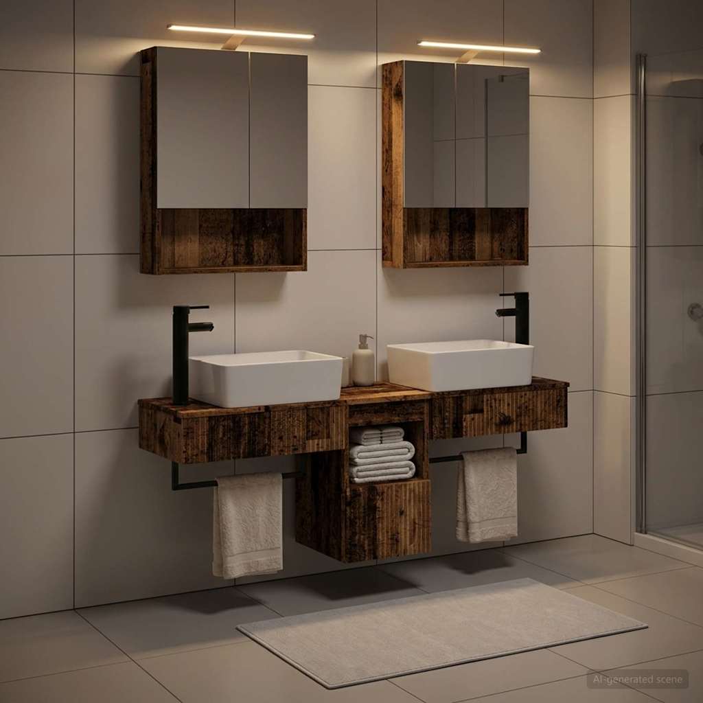 Bathroom Cabinet Set 5 pcs Old Wood 50 x 14.5 x 70 cm