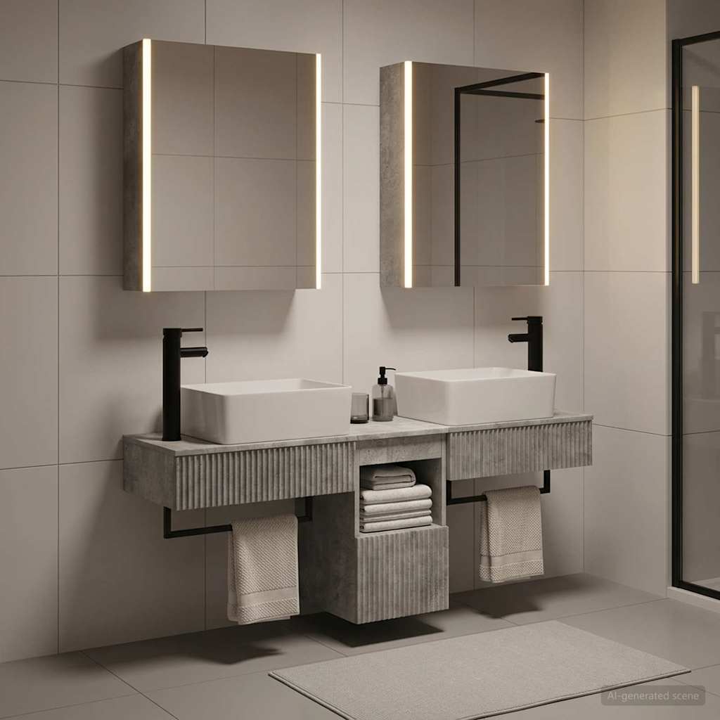 Bathroom Cabinet Set 5 pcs Concrete Grey 53 x 15.5 x 70 cm
