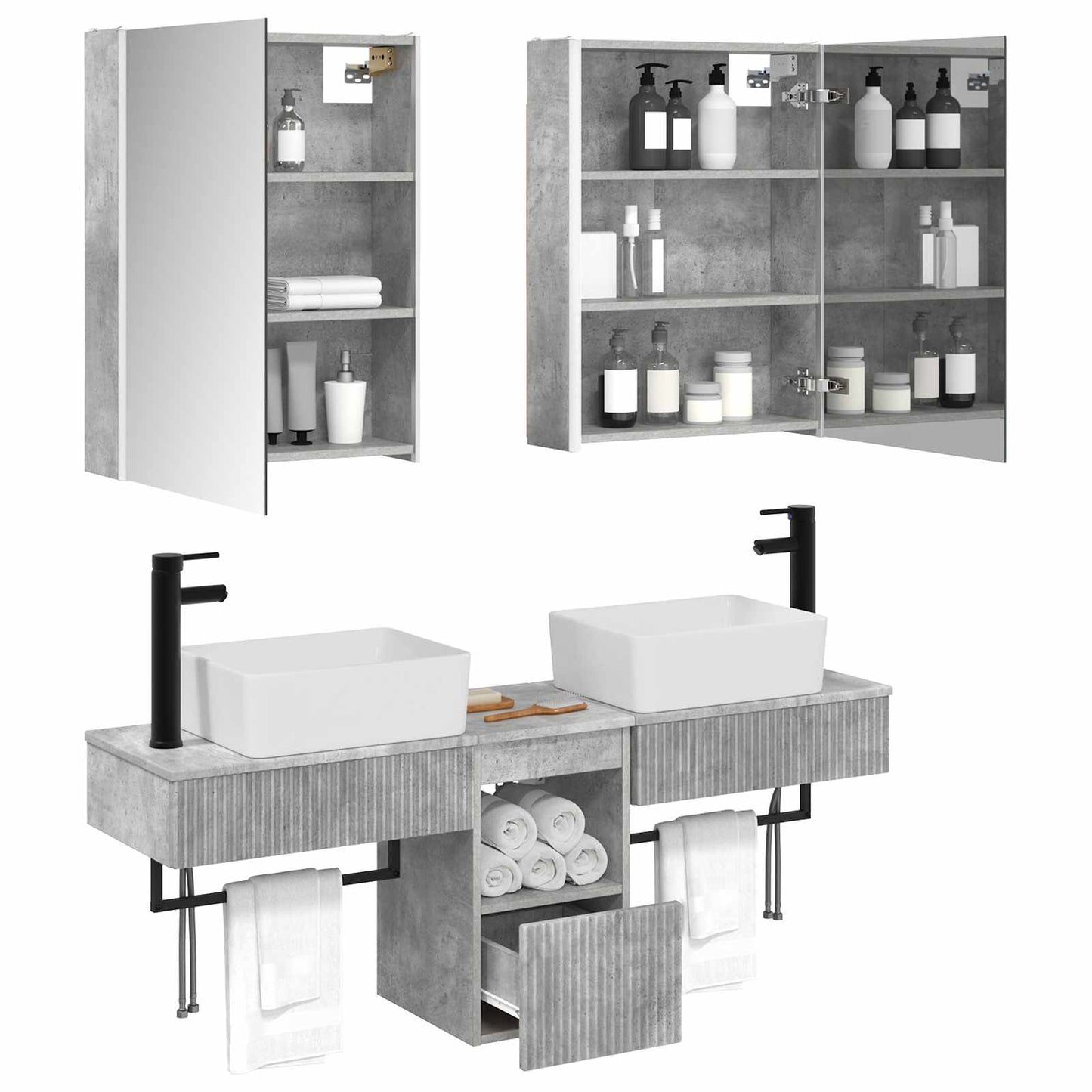 Bathroom Cabinet Set 5 pcs Concrete Grey 53 x 15.5 x 70 cm