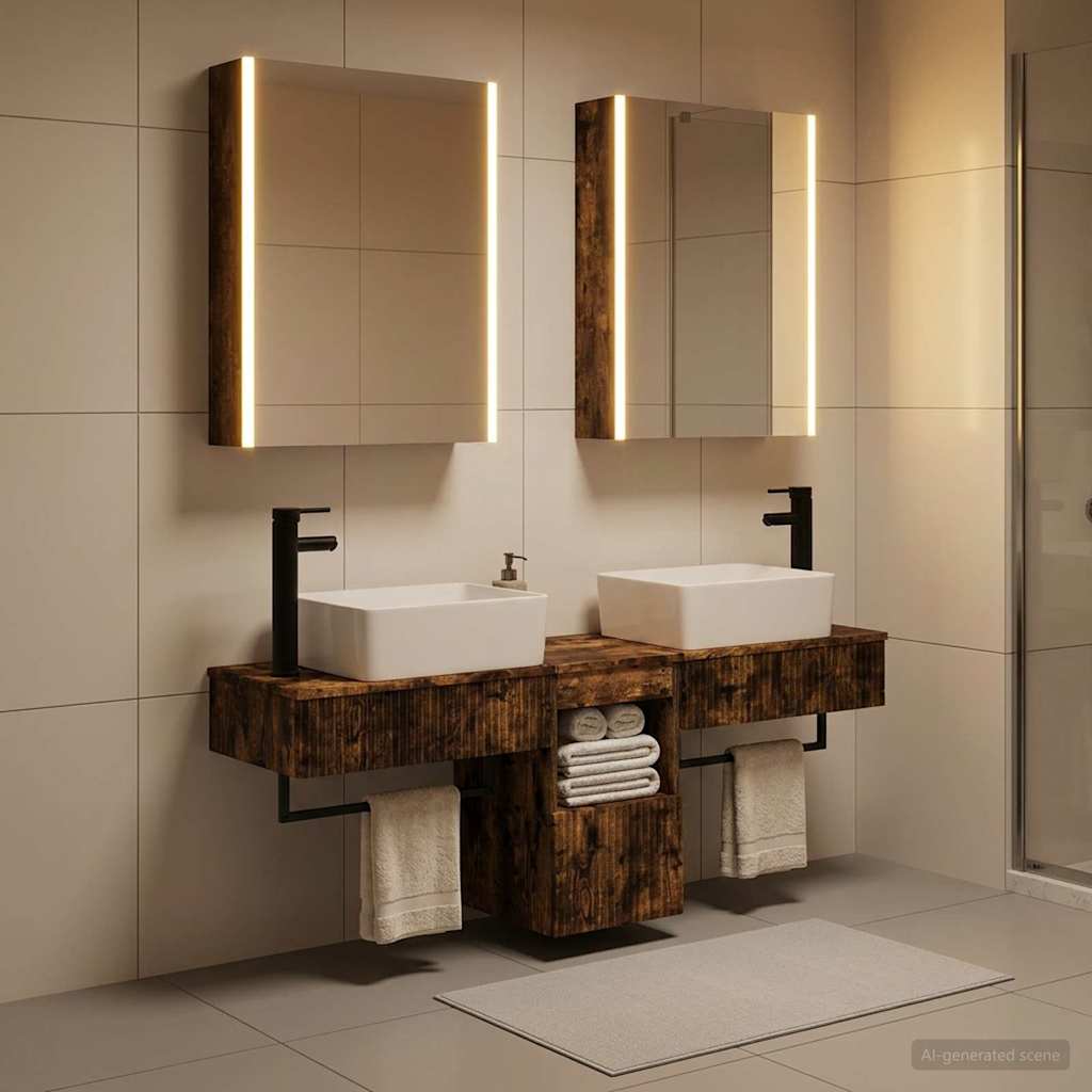 Bathroom Cabinet Set 5 pcs Smoked Oak 53 x 15.5 x 70 cm