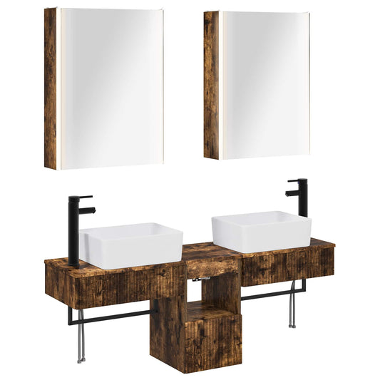 Bathroom Cabinet Set 5 pcs Smoked Oak 53 x 15.5 x 70 cm