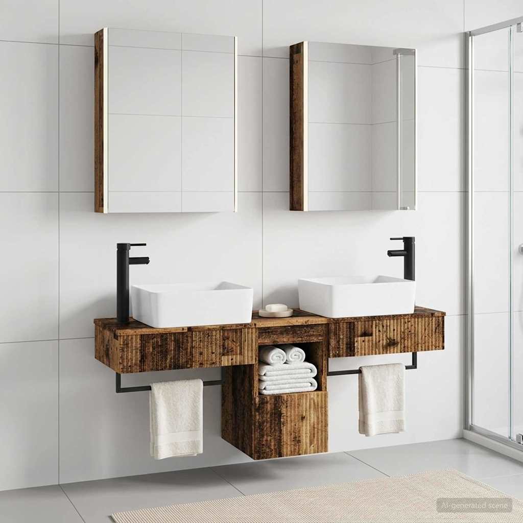 Bathroom Cabinet Set 5 pcs Old Wood 53 x 15.5 x 70 cm